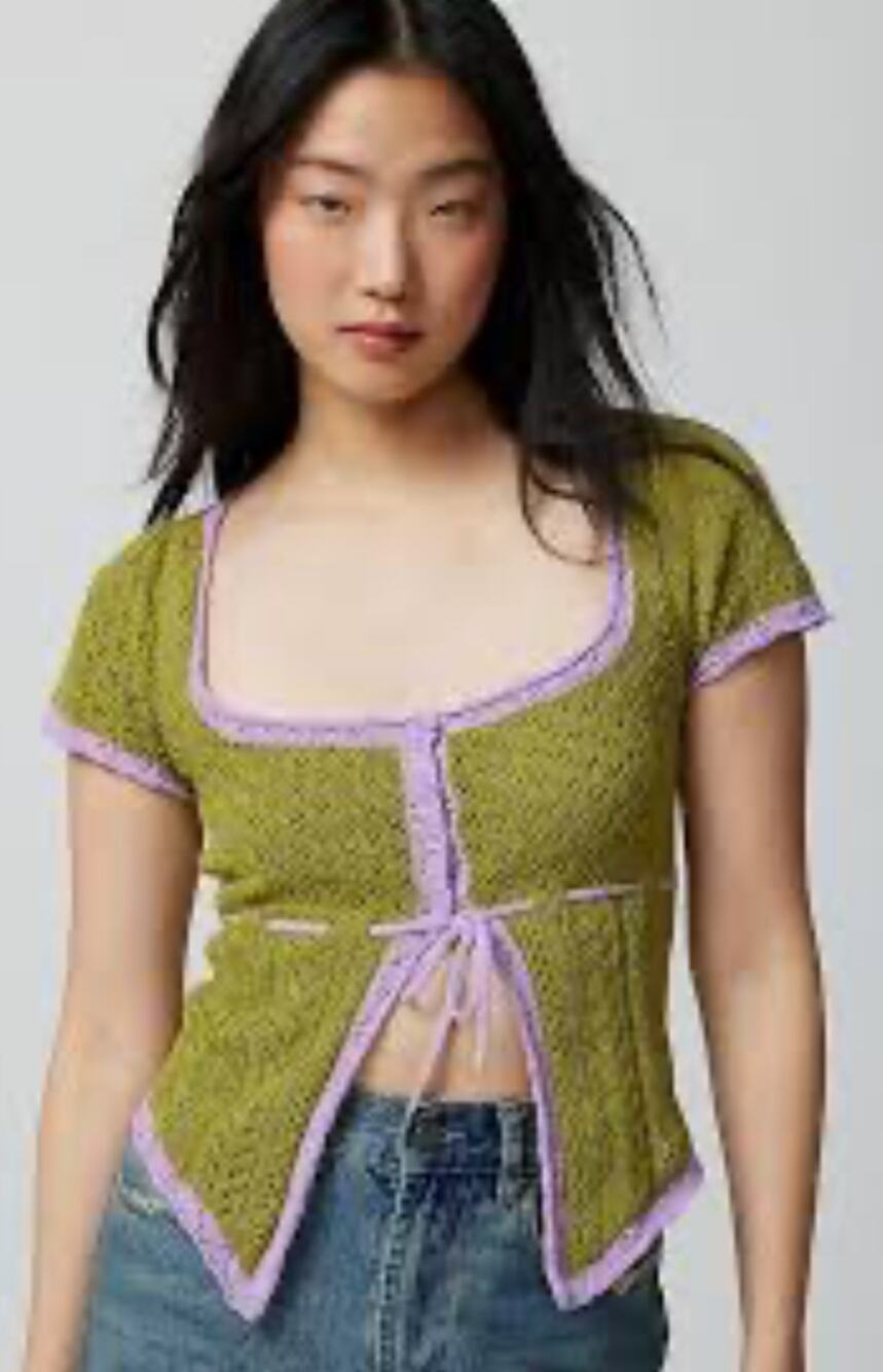 Urban Outfitters Gabriella Babydoll Flyaway Sweater S Green Purple Y2K coquette